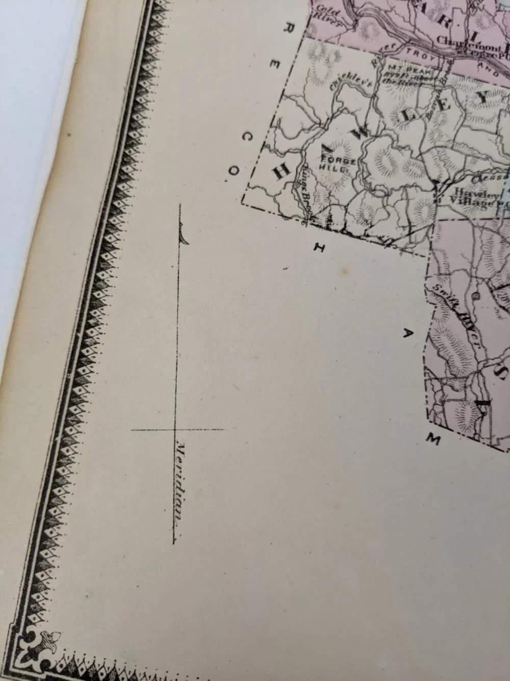 Antique Vintage 1871 Northfield, MA Franklin County Atlas Frederick Beers